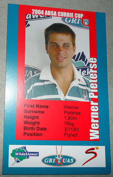 WERNER PIETERSE - GRIQUAS 2004 COLLECTOR'S CARDS