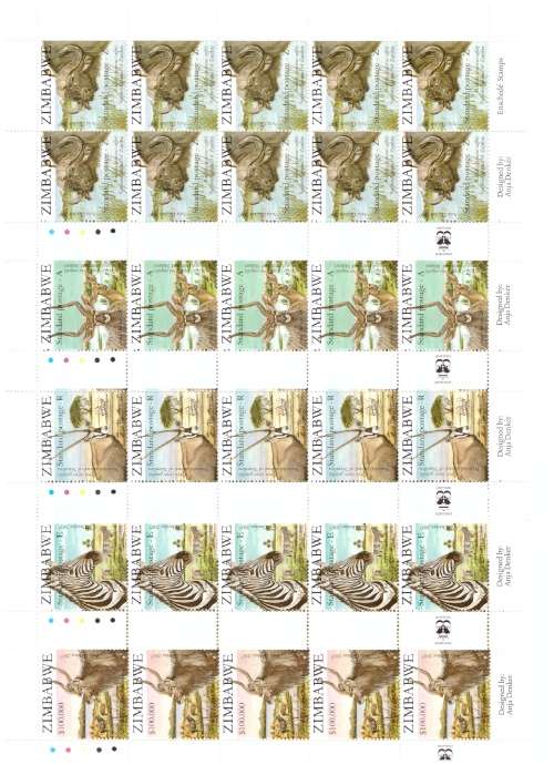 ZIMBABWE 2007 SAPOA SECOND JOINT ISSUE ANIMALS SG1244 TO 1248 IN SHEETLETS OF 10