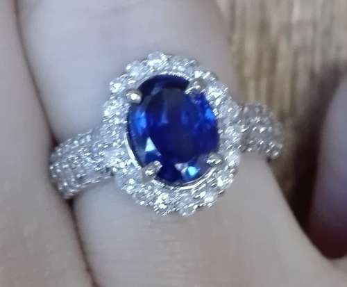 EGL CERTIFIED 2.30TCW TANZANITE & DIAMOND ENGAGEMENT RING IN 14KT WHITE GOLD SETTING
