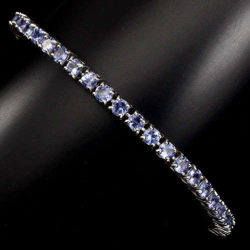 Elegant Round 3mm  Rich Blue Violet Tanzanite 925 Sterling Silver Tennis Bracelet