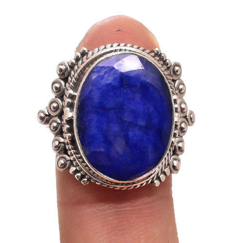 HANDCRAFTED NATURAL BLUE SAPPHIRE GEMSTONE RING IN 925 STERLING SILVER SETTING