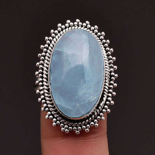 HANDCRAFTED NATURAL LEOPARD AQUETEEN GEMSTONE RING IN 925 STERLING SILVER SETTING