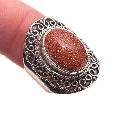 HANDCRAFTED NATURAL GOLDEN SANDSTONE GEMSTONE RING IN 925 STERLING SILVER SETTING