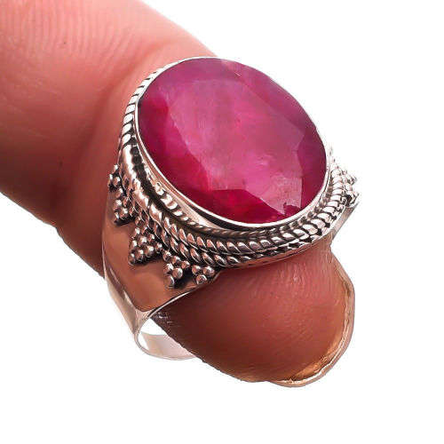 HANDCRAFTED NATURAL KASHMIR RUBY GEMSTONE RING IN 925 STERLING SILVER SETTING