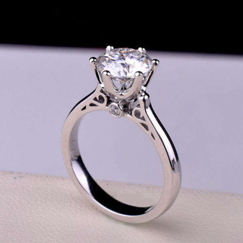 2 CT NEAR WHITE MOISSANITE ROUND CUT SOLITAIRE RING in 14K WHITE GOLD SETTING