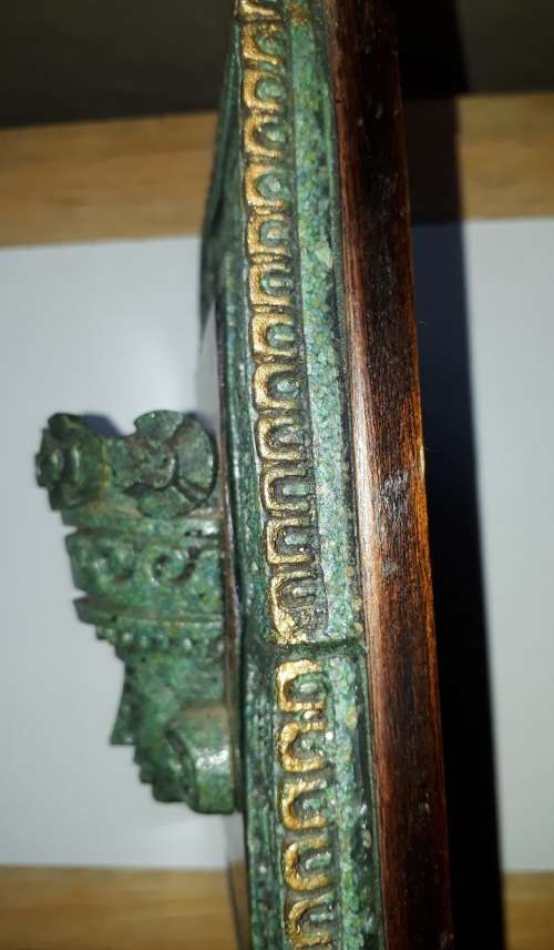 RARE Two Pieces of Zarebski 3D Mayan Aztec Art, in Malachite Resin and Walnut Wood