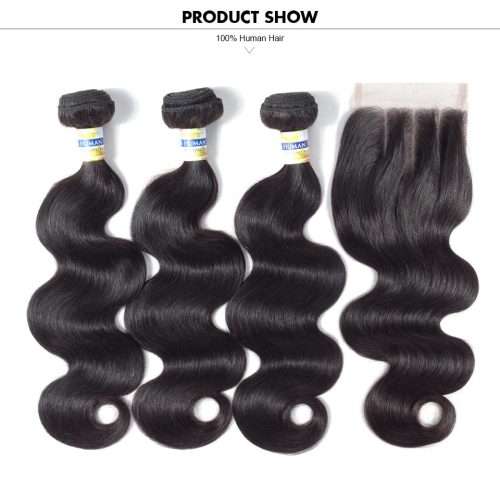 Brazillian hair body weave 3 bundles with closure (14 16 18 & 16 closure)