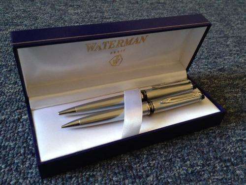 Waterman Hemisphere Stainless Steel Fountain Pen & Pencil Set