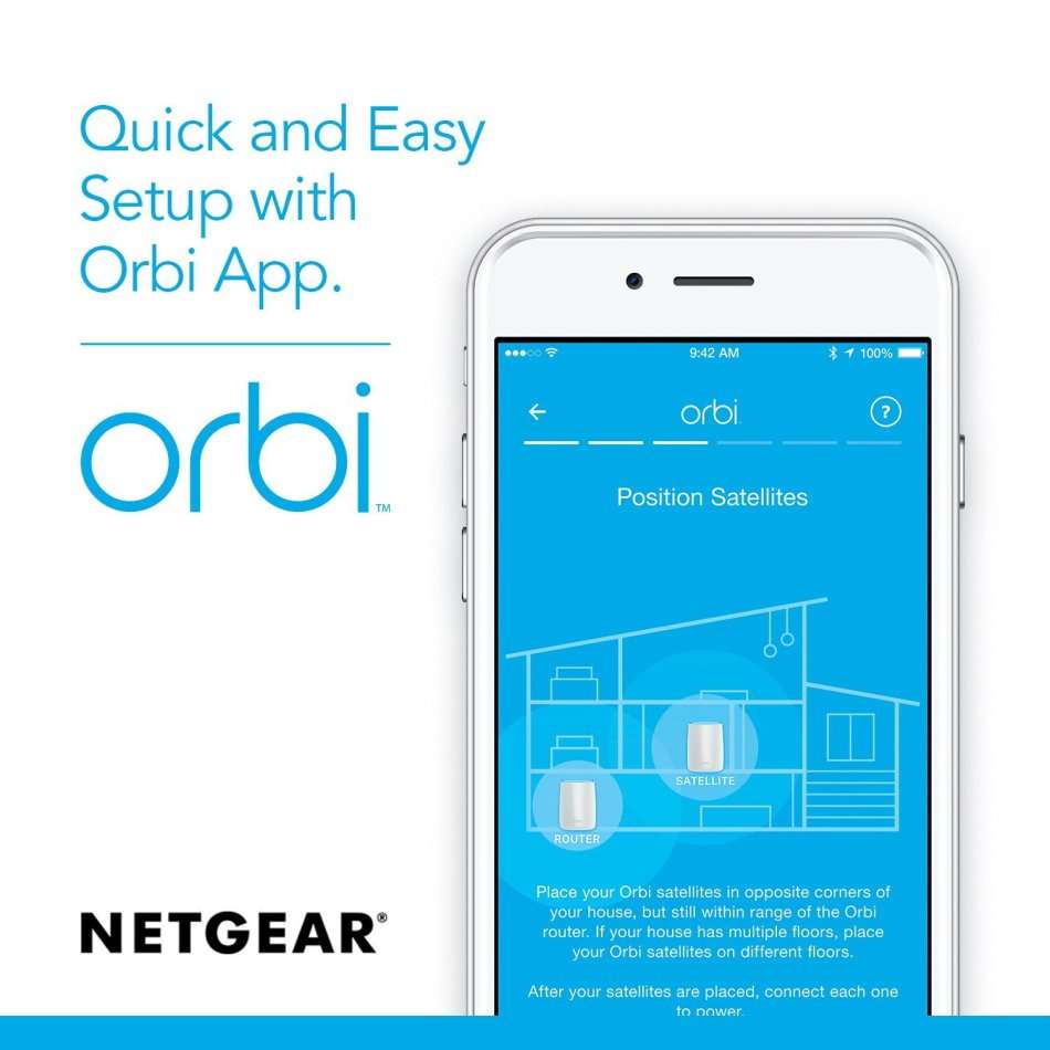 NETGEAR Orbi Whole Home Mesh WiFi System with Tri-band - AC3000 (Set of 2)