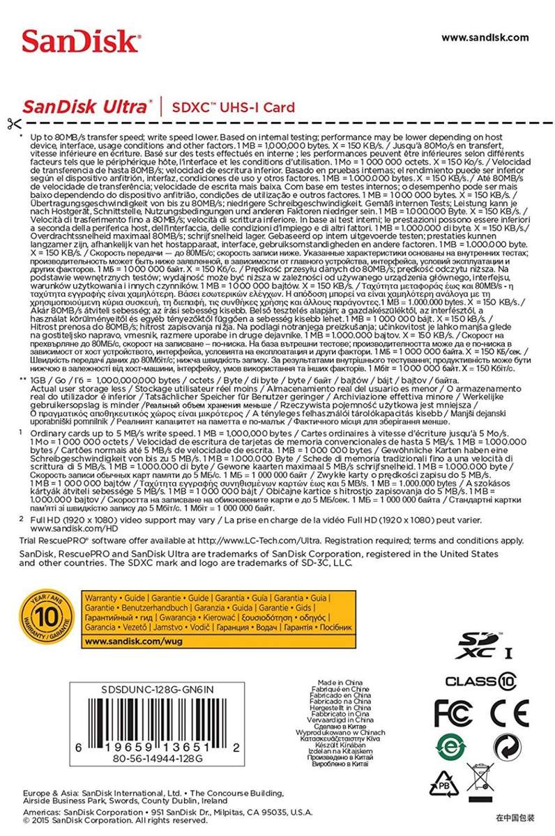 SanDisk 128GB Ultra UHS-I Class 10 SDXC Memory Card, Black