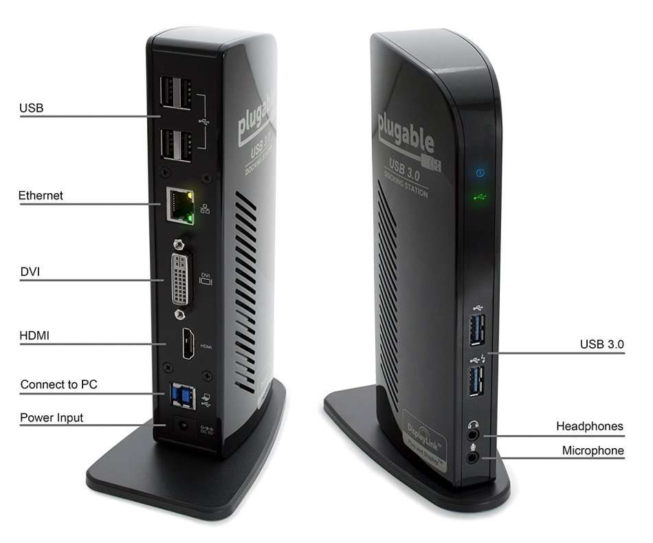 Plugable USB 3.0 Universal Laptop Docking Station for Windows (Dual Video HDMI & DVI / VGA,