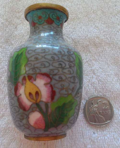 Old Vintage Cloisonne Miniature Vase Height 80mm - Base 25mm - Width 50mm Tiny crackling on one leaf