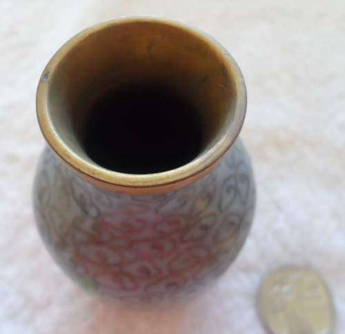 Old Vintage Cloisonne Miniature Vase Height 80mm - Base 25mm - Width 50mm Tiny crackling on one leaf