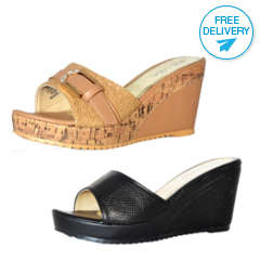 Solle' 9cm Wedge Sandals Diamante Buckle | 2 Colours