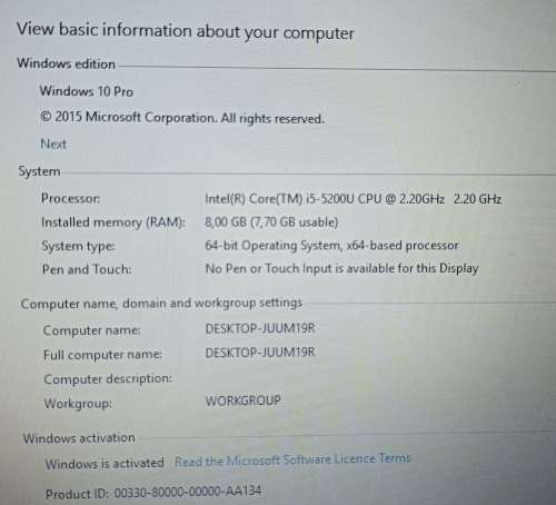 Lenovo ThinkPad T450, 5th Gen Intel Core i5-5200U@2.7GHz, 8GB Memory, 500Gb HDD, Windows 10 Pro
