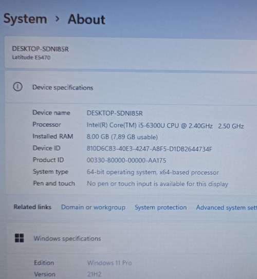 Dell Lattitudfe 5470, Intel i5-6300U 6th Gen, 8GB RAM, 500Gb HDD, Windows 11 Pro