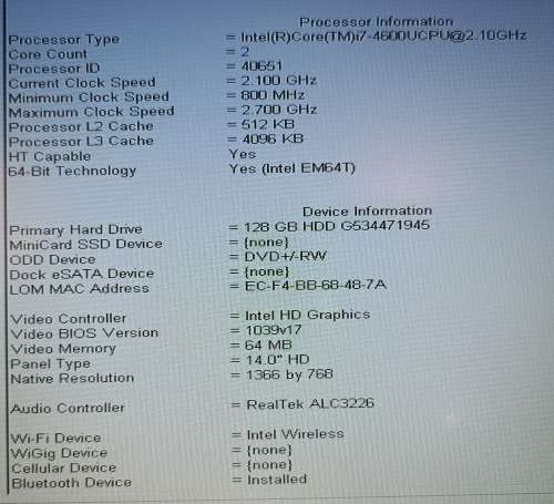 Dell Latitude 5440, 14`,  Intel i7-4600U@2.1GHz , 8GB RAM, 128GB SSD, Windows 11 Pro