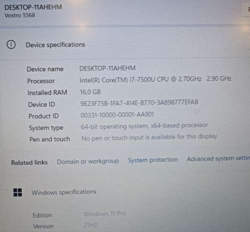 Dell Vostro 5568, Intel i7-7500U@2.7GHz, Nvidia 940MX 4GB GPU, 16GB RAM, 256GB SSD, 15.6` FHD LED
