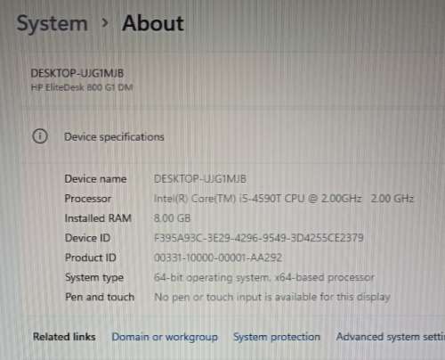 HP EliteDesk 800 G1 DM, Intel i5-4590T@2GHz, 8GB memory, 128GB SATA SSD, WiFi, Windows 11