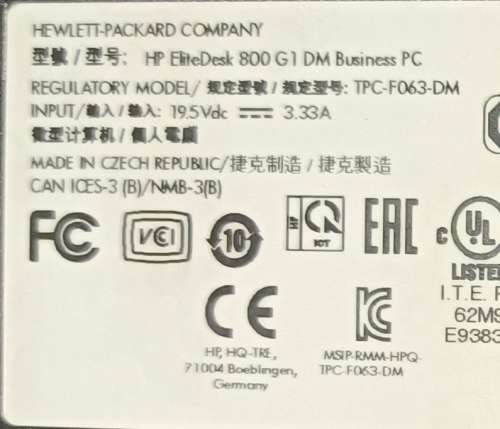 HP EliteDesk 800 G1 DM, Intel i5-4590T@2GHz, 8GB memory, 128GB SATA SSD, WiFi, Windows 11