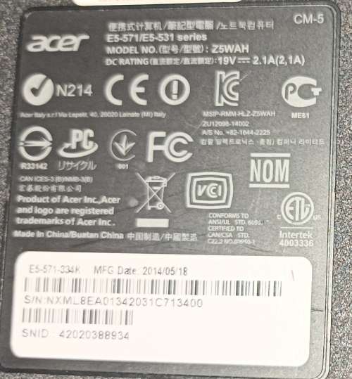 Acer Aspire E15 E571-334K, Intel i3-4030U@1.9GHz, 8GB RAM, 120GFB Samsung SSD, Windows 11