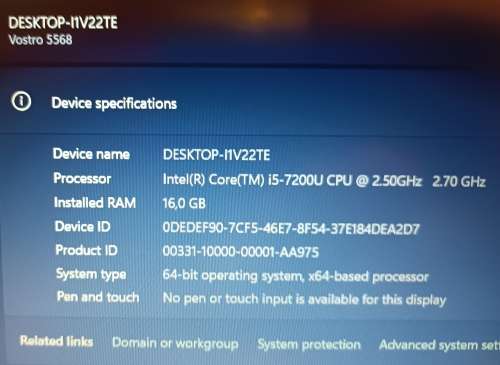 Dell Vostro 5568 Intel i5-7200U@2.5GHz,16Gb RAM, 240GB SSD, Windows 11