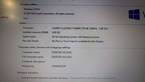 Dell Vostro 3550, Intel i7-2640M@2.8GHz, Radeon 6700M GPU, 8GB RAM, 120GB SSD,Windows 10 Pro