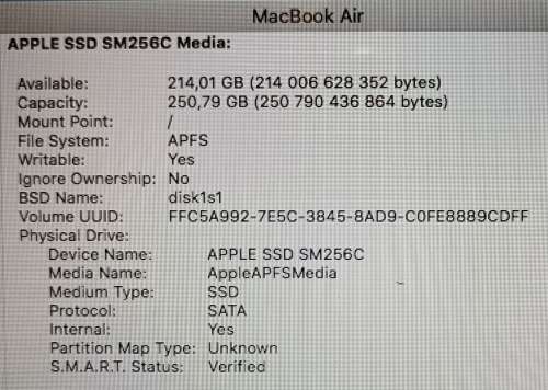 Apple MacBook Air `Core i5` 1.7 13` (Mid-2011), 4GB Memory, 250GB SSD, MacOS High Sierra