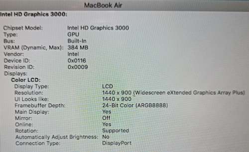 Apple MacBook Air `Core i5` 1.7 13` (Mid-2011), 4GB Memory, 250GB SSD, MacOS High Sierra