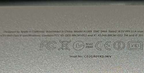 Apple MacBook Air `Core i5` 1.7 13` (Mid-2011), 4GB Memory, 250GB SSD, MacOS High Sierra