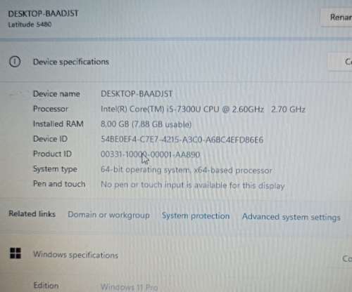 Dell Latitude 5480, Intel i5-7300U@2.6GHz, 8GB RAM, 128GB Liteon SSD, Windows 11 Pro