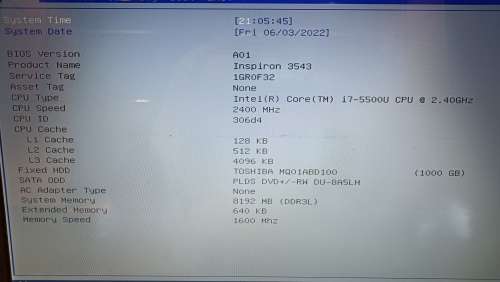 Dell Inspiron 15 3543 Intel i7-5500U@2.4GHz, GeForce 840M 2GB GPU, 8GB RAM, 1TB HDD, Windows 10