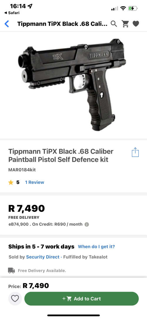 Tippmann TiPX Black .68 Caliber Paintball Pistol Self Defence kit New Complete Open Case