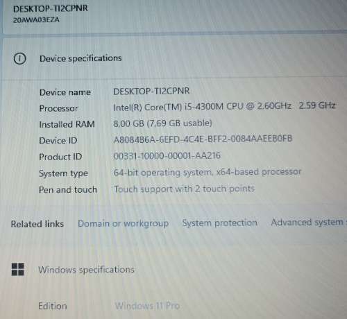 Lenovo T440p, Intel i5-4300M@2.6GHz, 8GB RAM, 500GB HDD, 14`, Windows 11 Pro