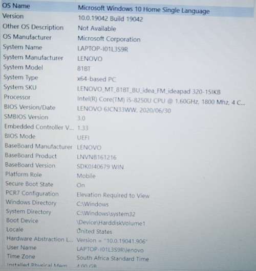 Lenovo Ideapad 320 8th Gen i5-8250U@3.40GHz , AMD Radeon 530M 2GB GPU, 4GB RAM, 1TB SSD, 15.6` FHD