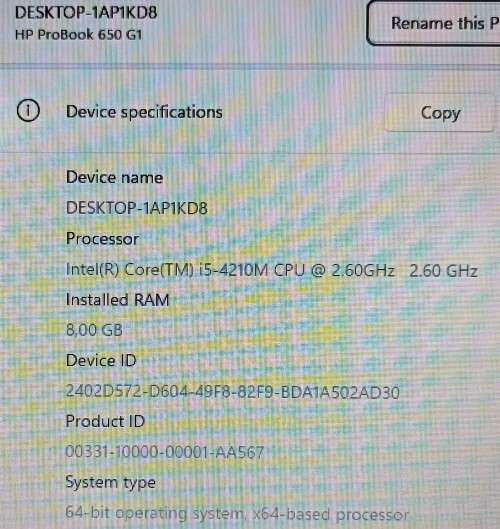 HP ProBook 650 G1,15.6` LED Display, Intel i5-4210U@2.6GHz,8GB RAM,500GB HDD,Win 11Pro