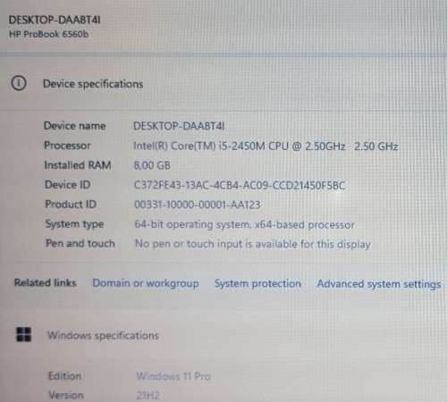 HP ProBook 6560b Intel i5-2450M@2.5GHz, 8GB RAM, 320GB HDD, Windows 11 Pro