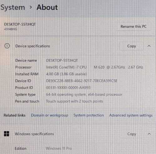 Lenovo ThinkPad T510, Intel i7-M620@2.67GHz, 4GB Memory, 500GB HDD, Long Life Battery, Win 11