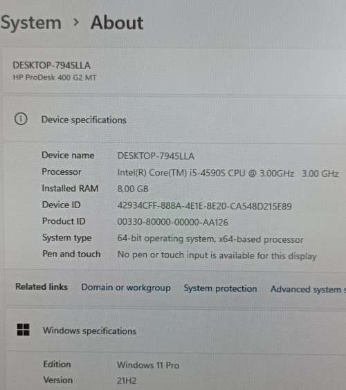 HP ProDesk 400 G2, Nvidia GT240 graphics, LG 23` IPS LED FHD monitor, HP keyboard, MS Mouse, Win11