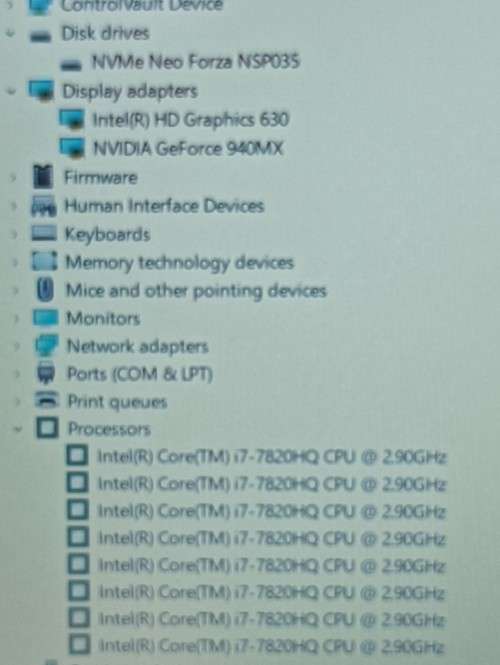 Dell Latitude E5580, Intel 7th Gen i7-7820HQ@2.9GHz, Nvidia GeForce 940MX GPU, 16GB RAM, 240GB NVMe