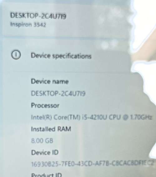 Dell Inspiron 15 3542, 15` 1366x768 Display, Intel i5-4210U@1.7GHz, 8GB RAM, 1Tb HDD, Win 11 Pro