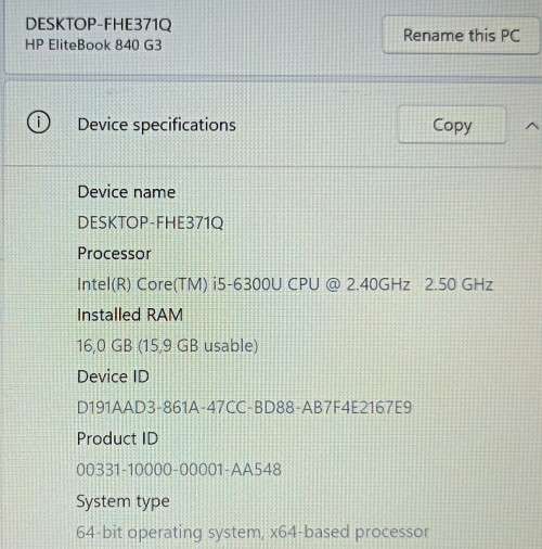 HP EliteBook 840G3, 14` FHD LED Display, Intel i5-6300U@2.4GHz, 16GB RAM, 256GB m.2 SSD, 500GB HDD