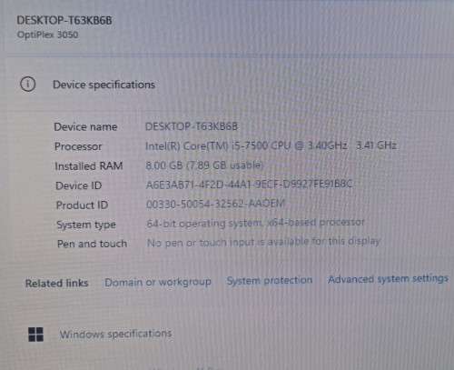 Dell OptiPlex 3050 Bundle, Intel i5-7500@3.4GHz, 8GB RAM. 500GB HDD, Acer S230HL monitor etc