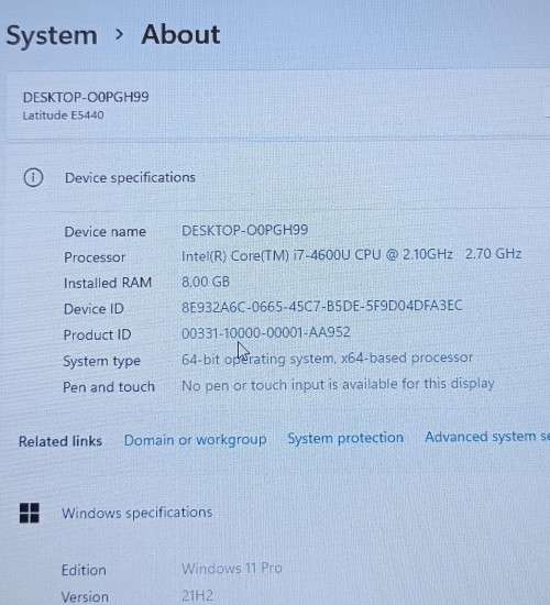 Dell Latitude E5440, Intel i7-4600u@2.7GHz, Nvidia GT720M GPU, 8Gb RAM, 500GB HDD, Win 11