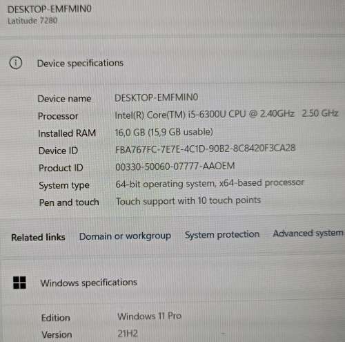 Dell Latitude E7280 12.5` FHD Touchscreen UltraBook, Intel i5-6300U@2.5GHz, 16GB RAM, 256GB m.2