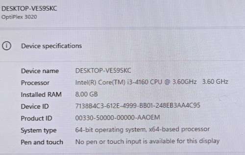 Dell OptiPlex 3020, Intel i3-4160@3.6GHz, 8GB RAM, 500GB HDD, Windows 11 Professional