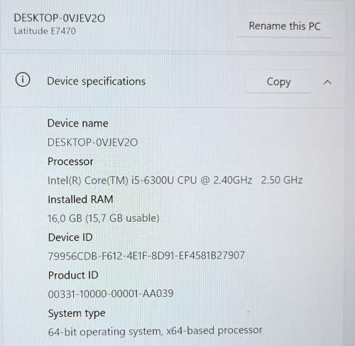 Dell Latitude E7470, Intel i5-6300U@2.4GHz, 16GB RAM, 128GB m.2 SSD, 14` FHD Display, Win 11 Pro