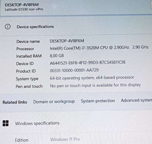Dell Latitude E5530, Intel i7-3520M@2.9GHz, 8Gb RAM, 15.6` FHD (1920x1080) display, 500GB HDD, Win11