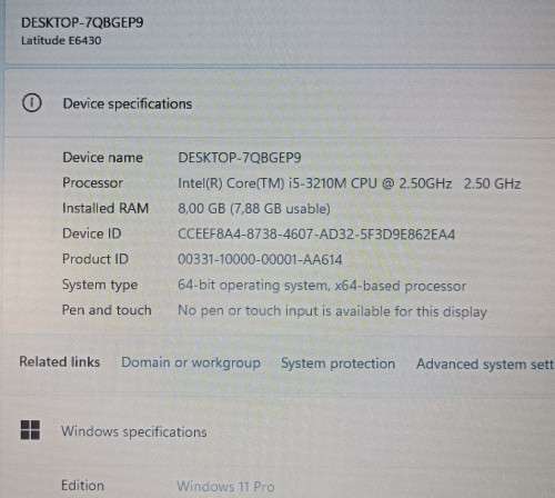 Dell Latitude E6430, Intel i5-3210M@2.5GHz, 8GB RAM, 500GB HDD, 14` HD (1366x768) Display, Win 11Pro