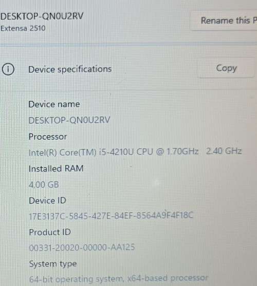 Acer Extensa 2510, Intel i5-4210U@2.4GHz, 4GB RAM, 320GB HDD, 15.6` HD (1366x768)Display, Win 11